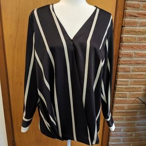 VINCE CAMUTO Striped Faux-Wrap Blouse Sz 1x